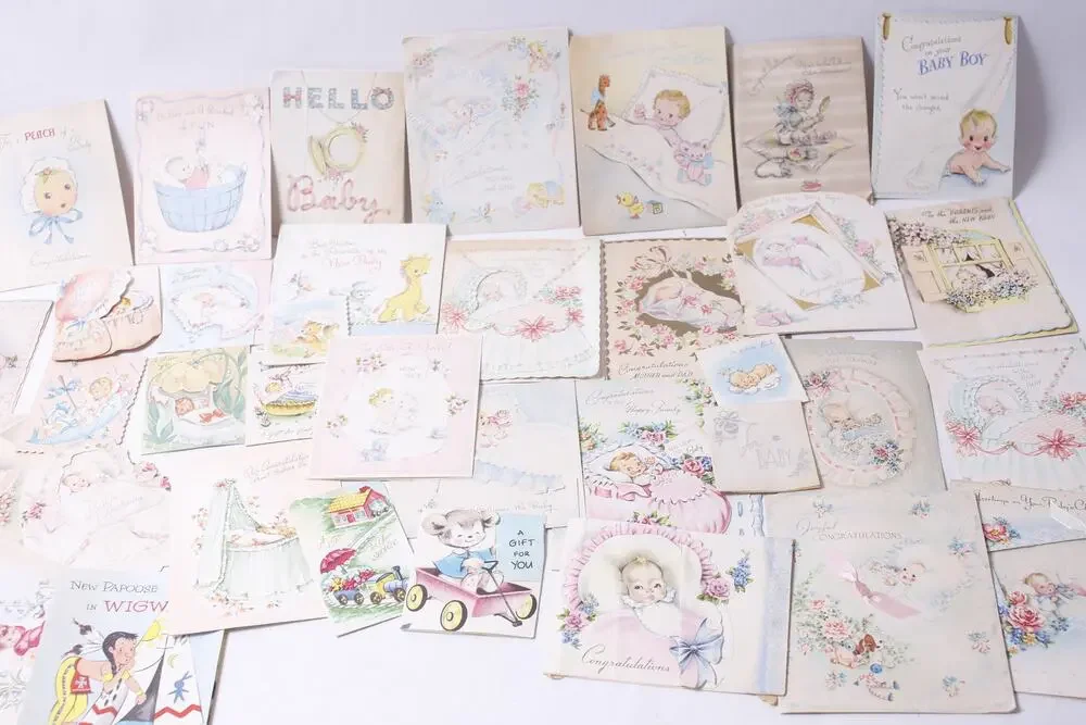 1950s 60s New Baby Greeting Card Lot Scrapbooking Collectible ~ 260612-WH 1111